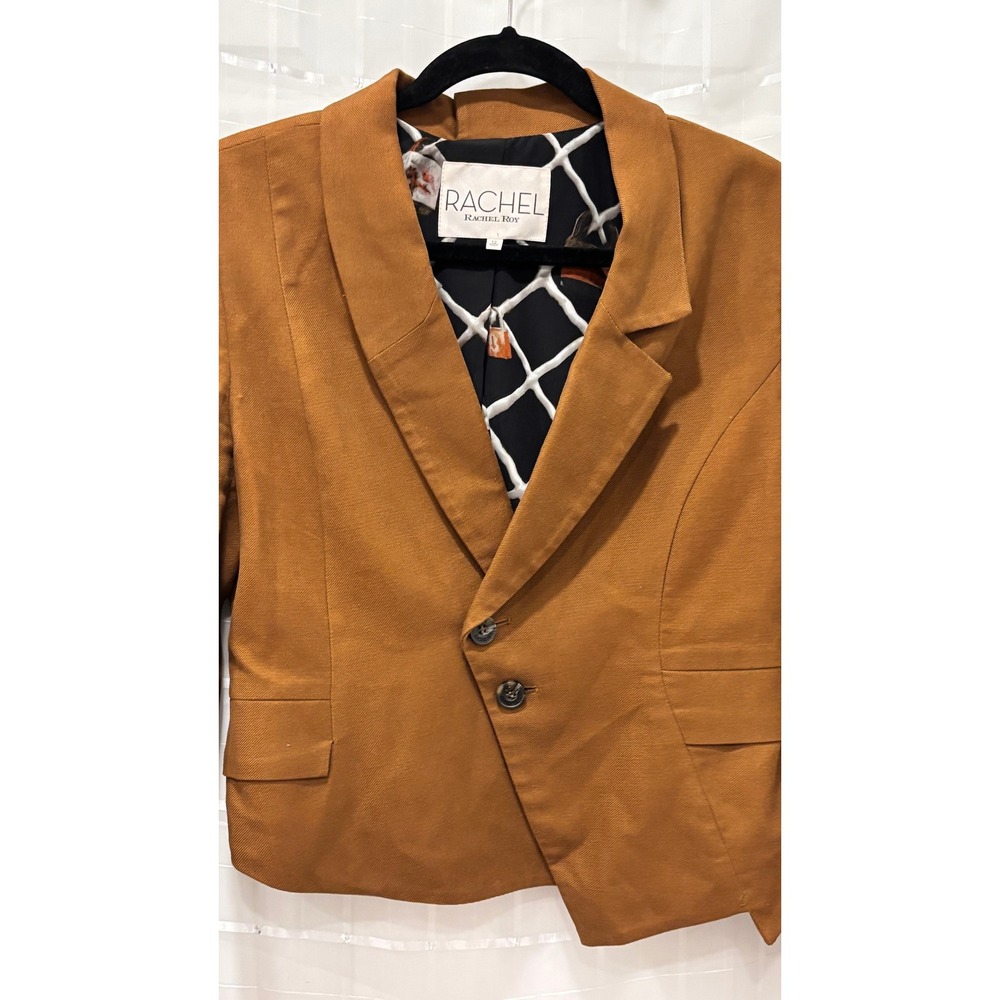Rachel Rachel Roy Women Burnt Orange Asymmetrical Cotton Blazer Jacket Size 12